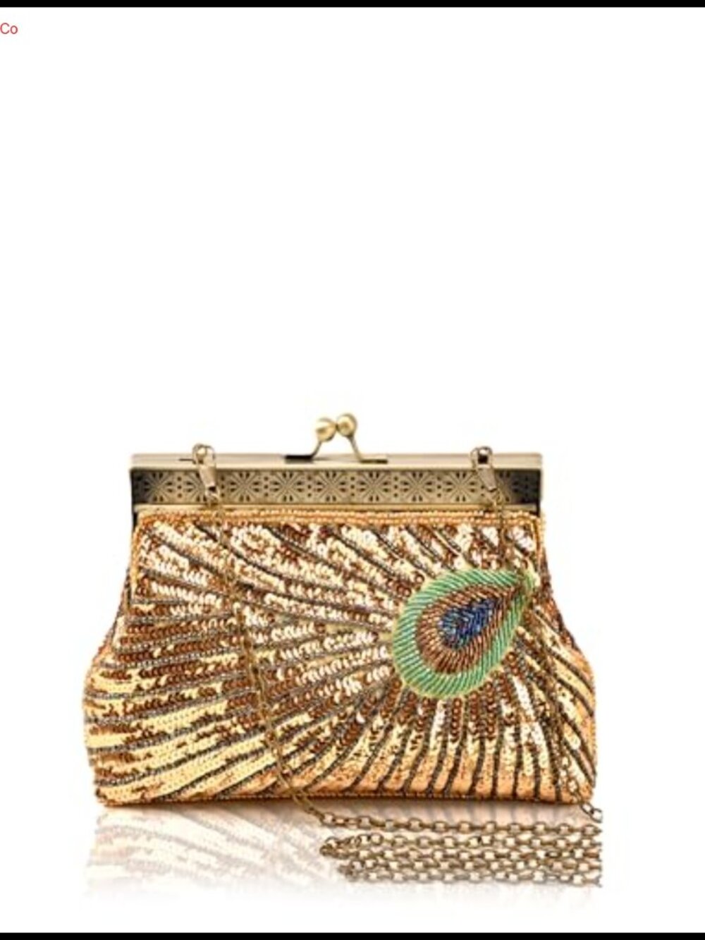 Vintage Peacock Sequin Evening Clutch Hand Beaded with Detachable Chains